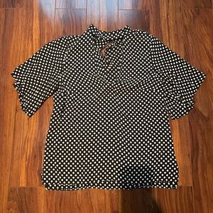 Zara Black and White Polka Dot Neck Cutout Collar Top